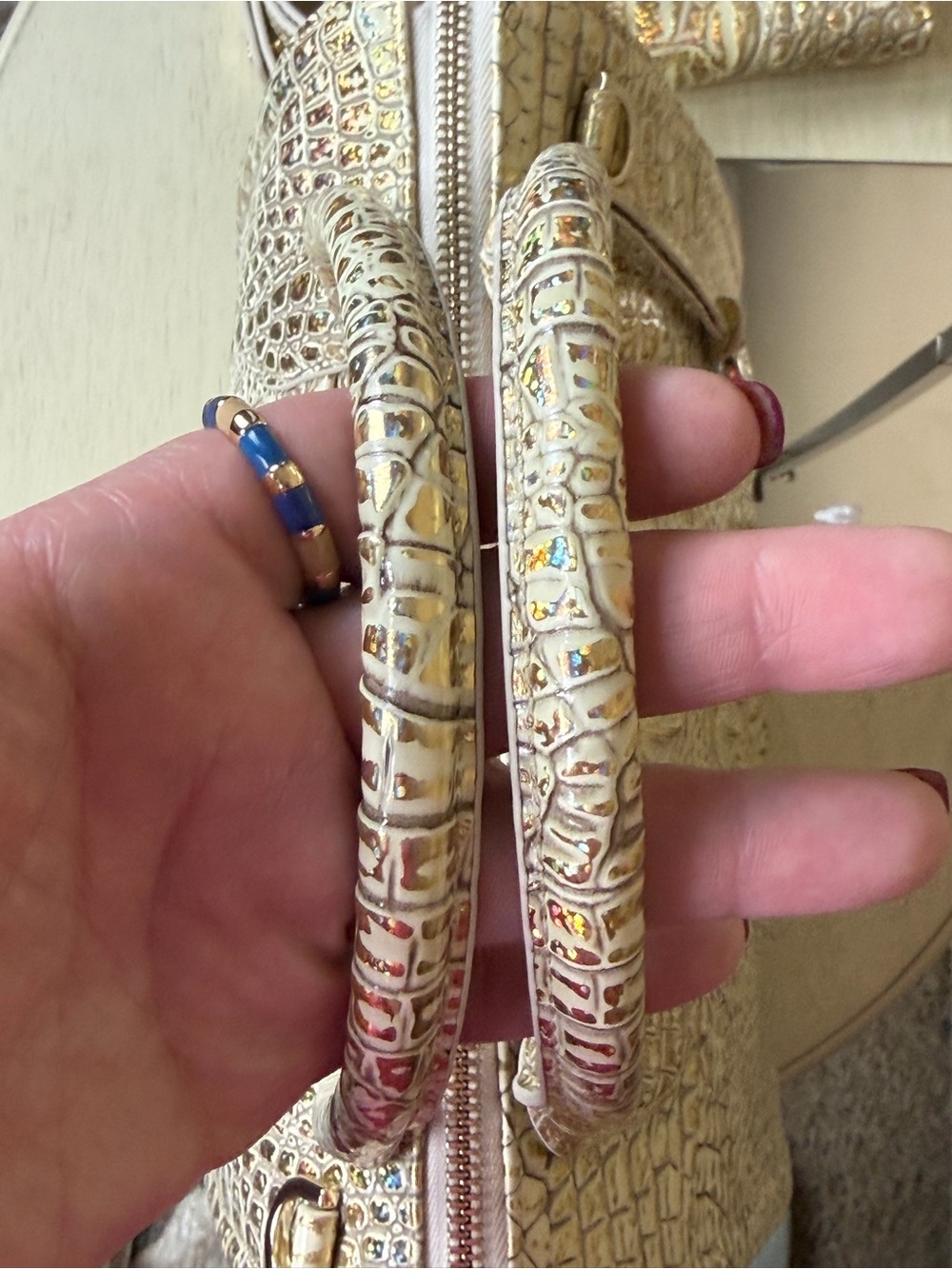 NWT Brahmin Caroline Satchel in champagne gold hologram with matching wallet. - Picture 2 of 15